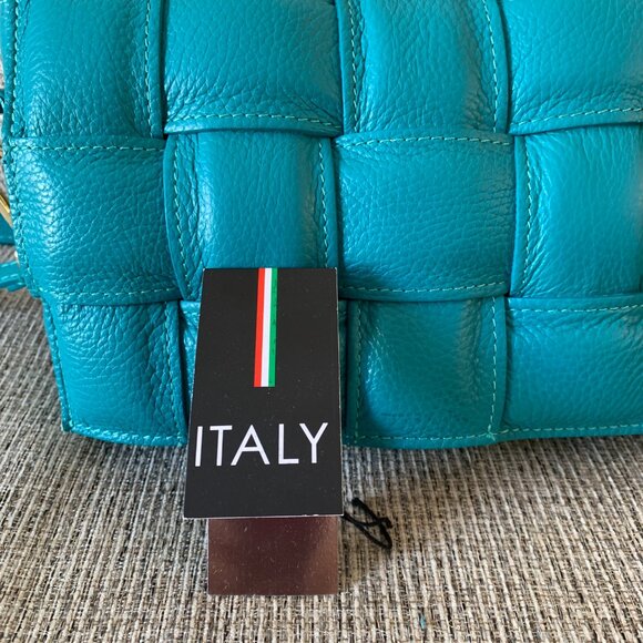 Chiara Ferretti Italy Leather Flap Over Woven Crossbody  Handbag Turquoise - Picture 12 of 16